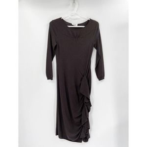 Moschino Dark Brown Virgin Wool Long Sleeve Ruffle Front Knit Dress Size 8